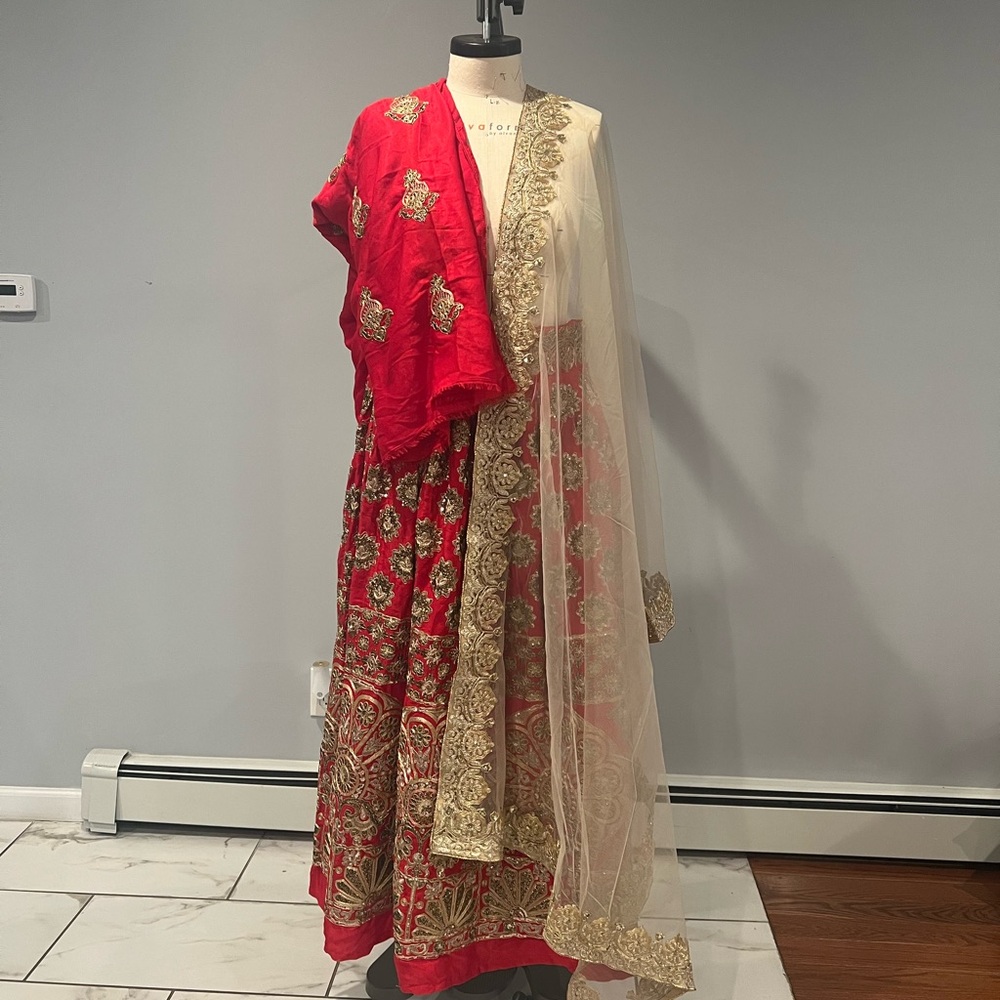 Elegant Red and Gold Embroidered Dress